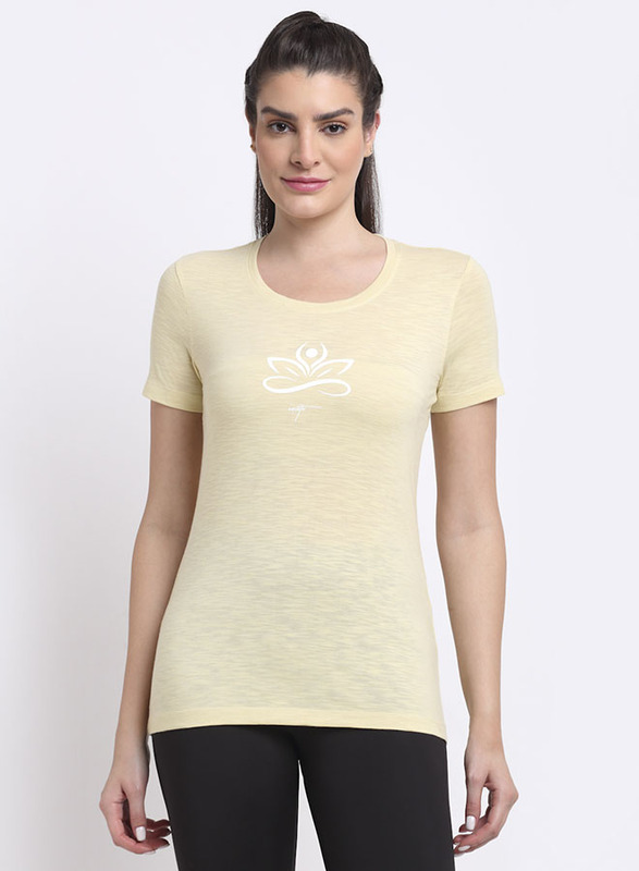 

Incite Printed Yoga Round Neck Short Sleeve Regular Fit T-Shirt for Women, Extra Small, Beige