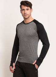 Incite Plain Training Round Neck Long Sleeve Slim Fit T-Shirt for Men, Medium, Black/Grey