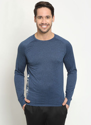 Incite Printed Training Round Neck Long Sleeve Slim Fit T-Shirt for Men, Medium, Navy Blue