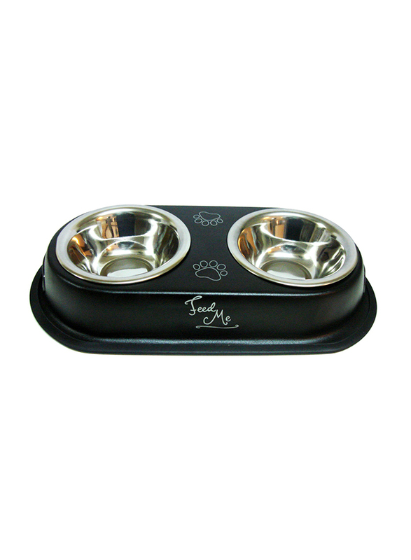 

Raintech Stainless steel Double Diner Printed MS Treat Dog Bowl, 13.5cm, Black