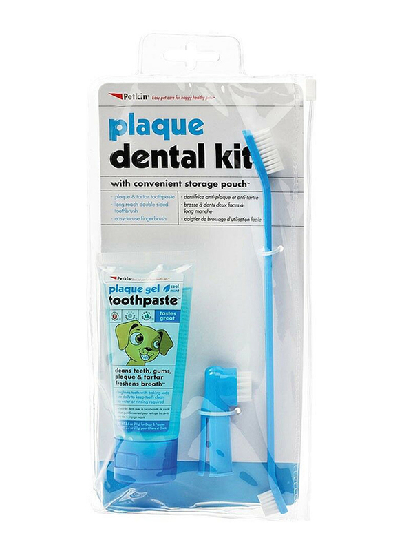 

Sharples Petkin Plaque Dental Kit with convenient storage pouch, Blue