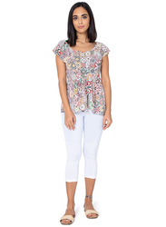Couturelabs Bella Holiday in Venice Short Sleeve Round Neck Tile Print Blouse for Women, Medium, Pink