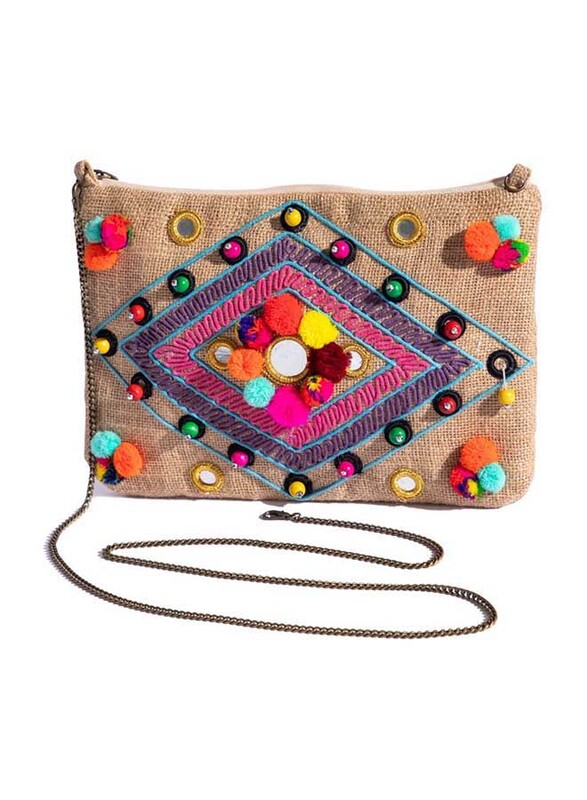 Couturelabs Ordina Jute & Cotton Handbag for Women, Multicolour
