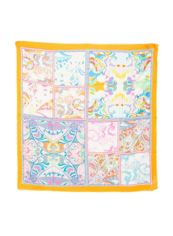 Couturelabs Alohi Vintage Flower Print Silk Scarf for Women, Orange