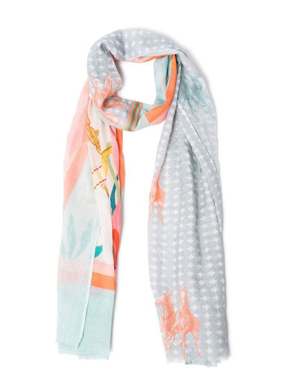 Couturelabs Eva Flower & Horse Print Silk Blend Scarf for Women, Multicolour