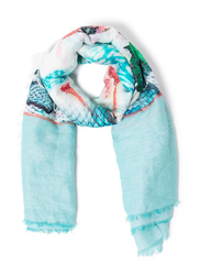 Couturelabs Ailana Turquoise Mosaic Print Cotton Scarf for Women, Blue
