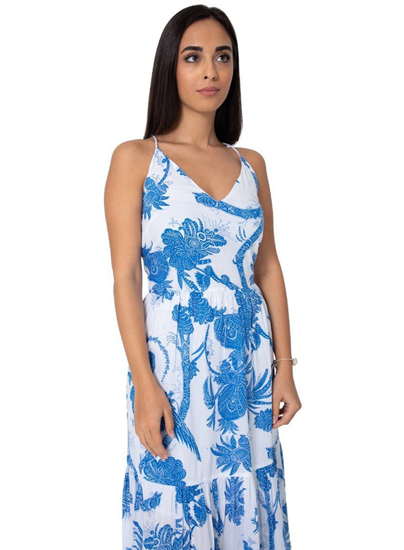 

Couture Labs Couturelabs Leona Santorini Collection V-Neck Sleeveless Floral Print Maxi Dress, Large, Blue/White