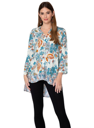Couturelabs Lillian A 'La Mode Long Sleeve Stand V-Neck Flower Print Blouse Top for Women, Small, Multicolour