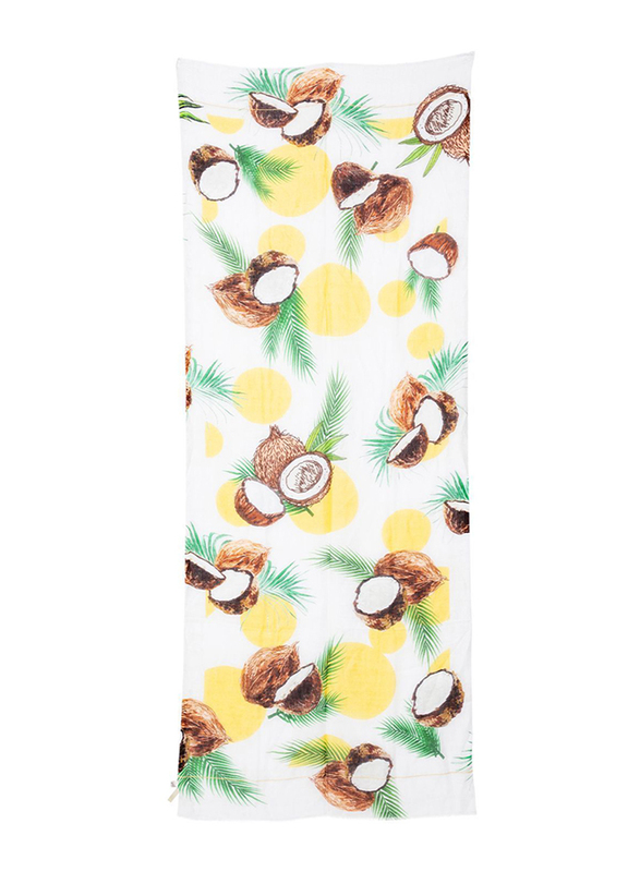 Couturelabs Cleo Coconut & Palm Leaves Silk Blend Scarf for Women, White/Yellow/Brown