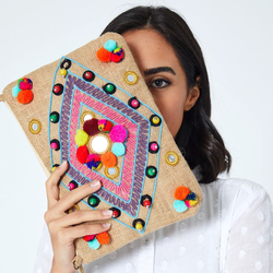 Couturelabs Ordina Jute & Cotton Handbag for Women, Multicolour