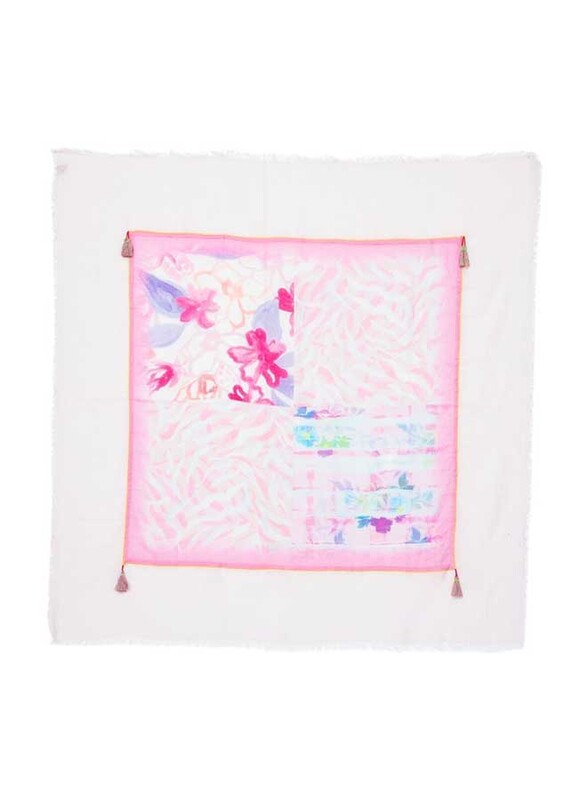 Couturelabs Mahina Flower Print Cotton Scarf for Women, Pink