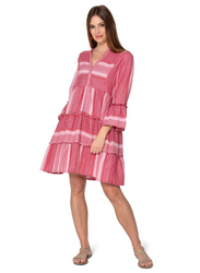 Couturelabs Gemi Sunsets in Bali V-Neck 3/4 Three-Quarter Sleeves Arafat Woven Design Dress, Medium, Rose Pink