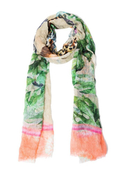 Couturelabs Karri Leopard & Leaf Print Silk Scarf for Women, Multicolour