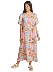 Couturelabs Blossom Mosaic Print Full Length Casual V-Neck Regular Dress for Women, Extra Large, Orange