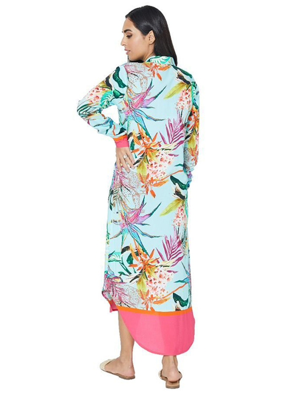 Couturelabs Galia Tropical Sunrise V-Neck Long Sleeve Tropical Floral Print Dress, Small, Green