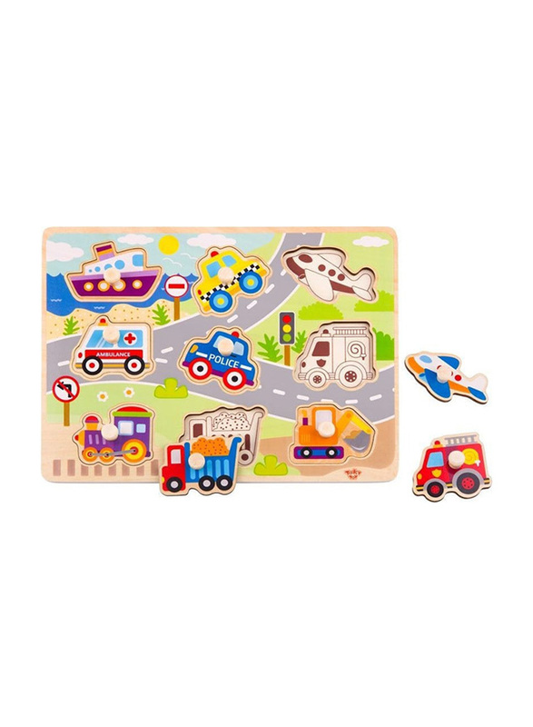 

Tooky Toy Wooden Vehicle Puzzle for Kids, 9 Pieces, Ages 1+