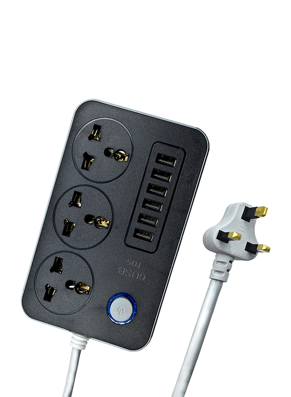 

Delone 3 Way 6 USB Fast Charging Power Extension, Black