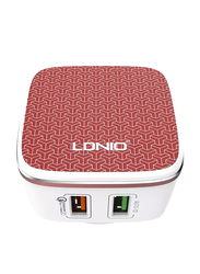 Ldnio Qualcomm 2.0 Quick Dual USB Charge Adapters with USB Cable, White/Red