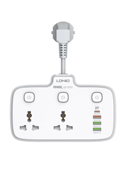 Ldnio 2 Way Plugs Extension Multi Sockets Wall Charger Adapter with 1 PD + 1 QC3.0 + 2 Auto I'D Ports, 2500W Power Socket, White