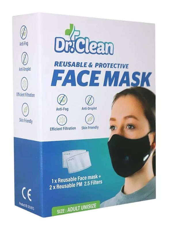 

Dr. Clean Reusable & Protective Face Mask for Adult, Black
