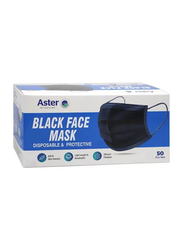 

Aster 3-Layer Disposable & Protective Face Mask, Black, 50-Pieces