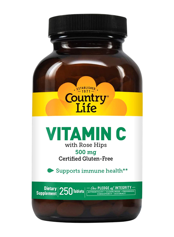 

Country Life Vitamin C with Rose Hips Dietary Supplement, 500mg, 250 Tablets