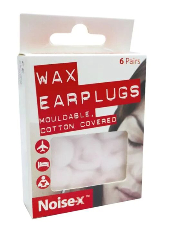 

Noise-X Wax Ear Plugs, White, 6 Pairs, 0155