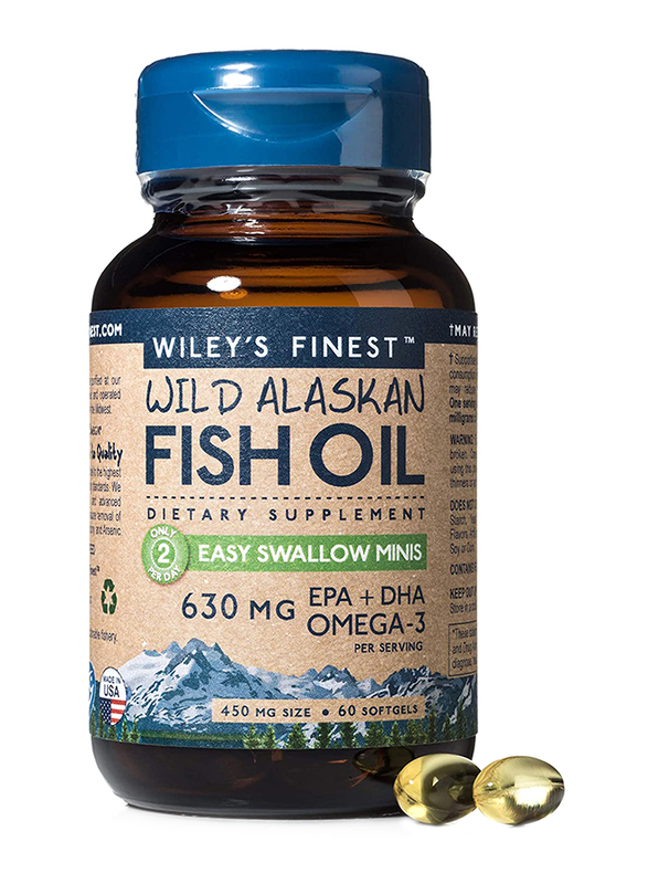 

Wileys Finest Fish Oil Easy Swallow Minis EPA + DHA Omega-3 Natural Supplement, 630mg, 60 Softgels