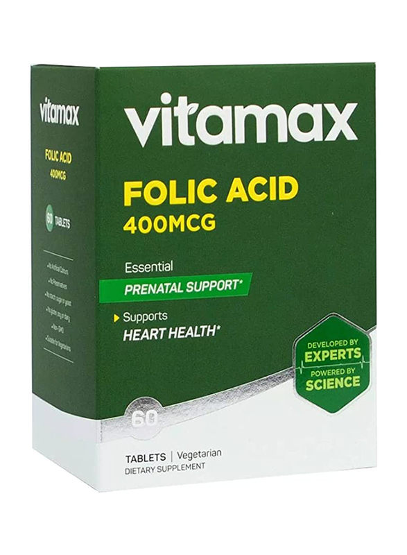 

Vitamax Folic Acid Dietary Supplement, 400mcg, 60 Tablets