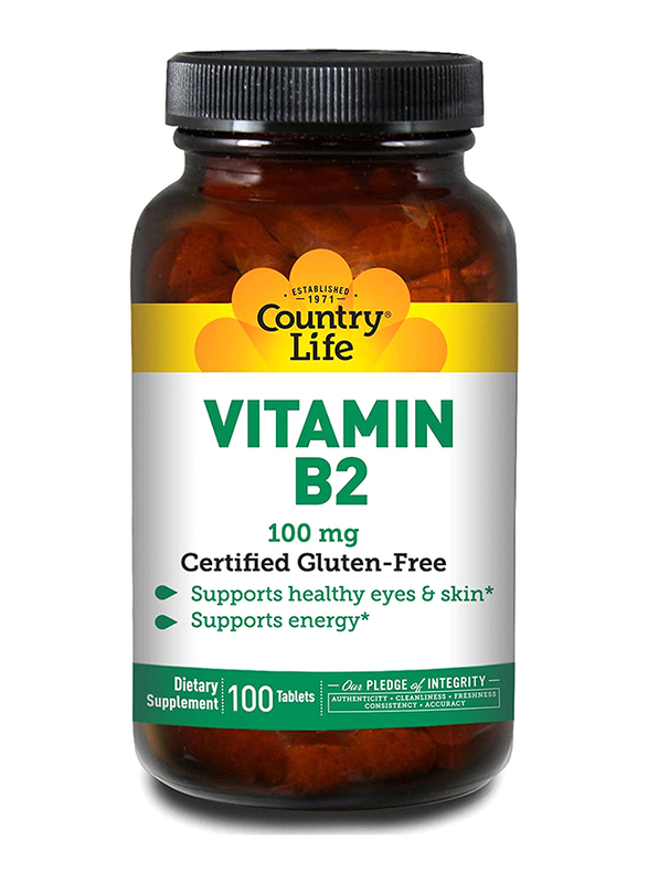 

Country Life Vitamin B2 Dietary Supplement, 100mg, 100 Tablets
