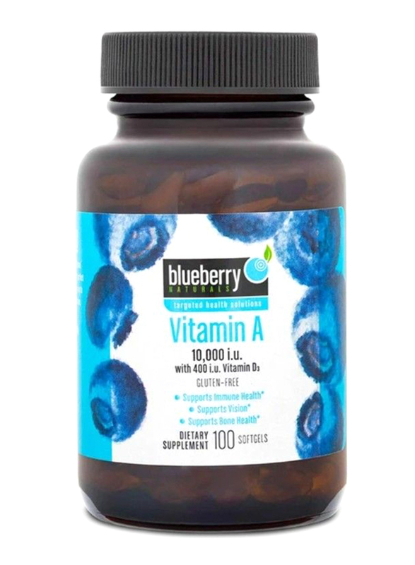 

Blueberry Naturals Vitamin A Dietary Supplement, 10,000IU, B0005, 100 Softgels