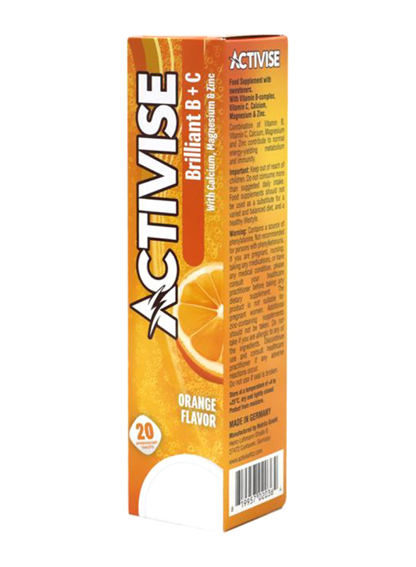 

Activise Orange Flavour Brilliant B + Vitamin C, 20 Tablets