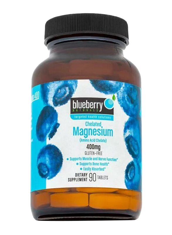 

Blueberry Naturals Chelated Magnesium Dietary Supplement, 400mg, B0258, 90 Tablets