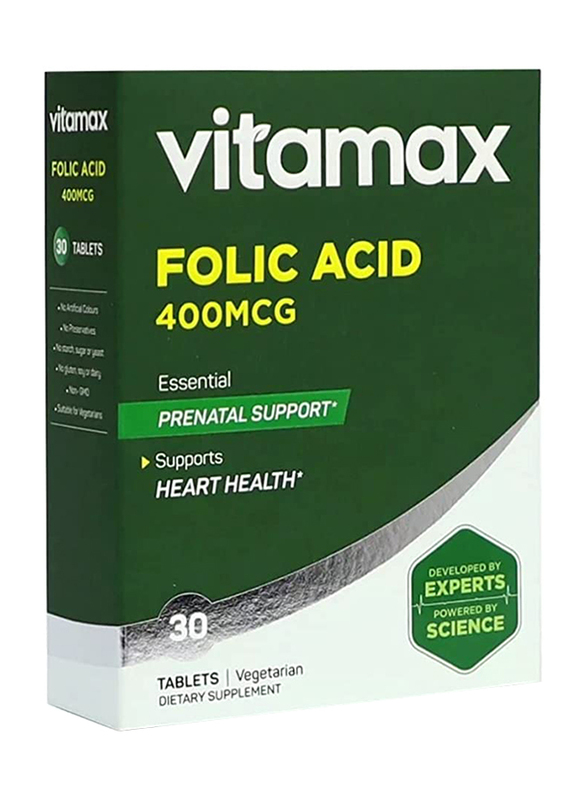 

Vitamax Folic Acid Dietary Supplement, 400mcg, 30 Tablets