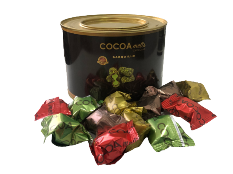 Barquillo PISTACHIOS Flavoured Premium, Chocolates 800 Grams TIN PACK Made in UAE with Best Quality, Tasty and Mouth Watering TIN with used for Gifting