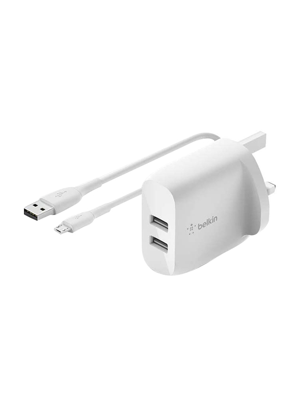 

Belkin Boost Charge 24W Dual USB-A Wall Charger with USB-A to Micro-USB Cable, White