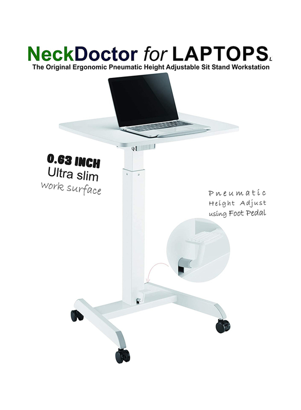 

NeckDoctor The Original Ergonomic Pneumatic Height Adjustable Sit Stand Workstation for Laptops, White