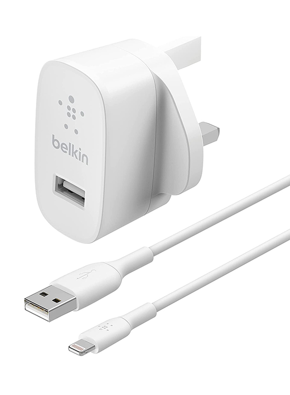 

Belkin 12 Watt/2.4 Amp Home Charger with Lightning to USB-A Cable, WCA002my1MWH, White