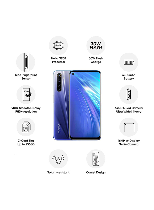 

Realme 6 128GB Comet Blue, 8GB RAM, 4G, Dual SIM Smartphone