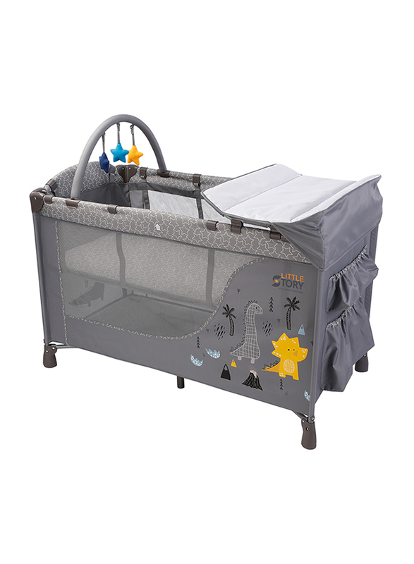 Little Story Playard with Stroller and Diaper Bag Set, Grey