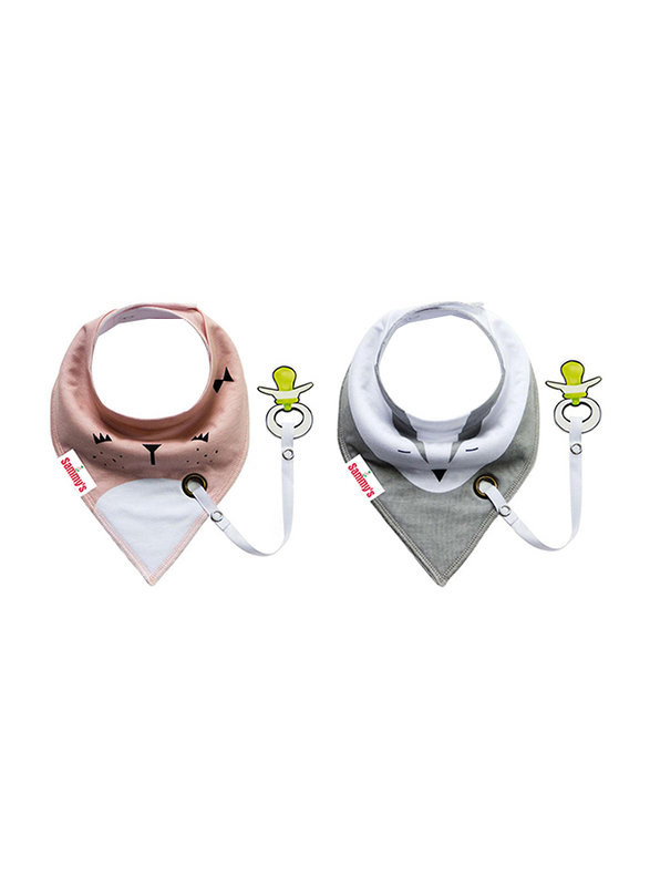 

Eazy Kids 2-Pieces Organic Cotton Bandana Drool Bibs Set, Peach/Grey