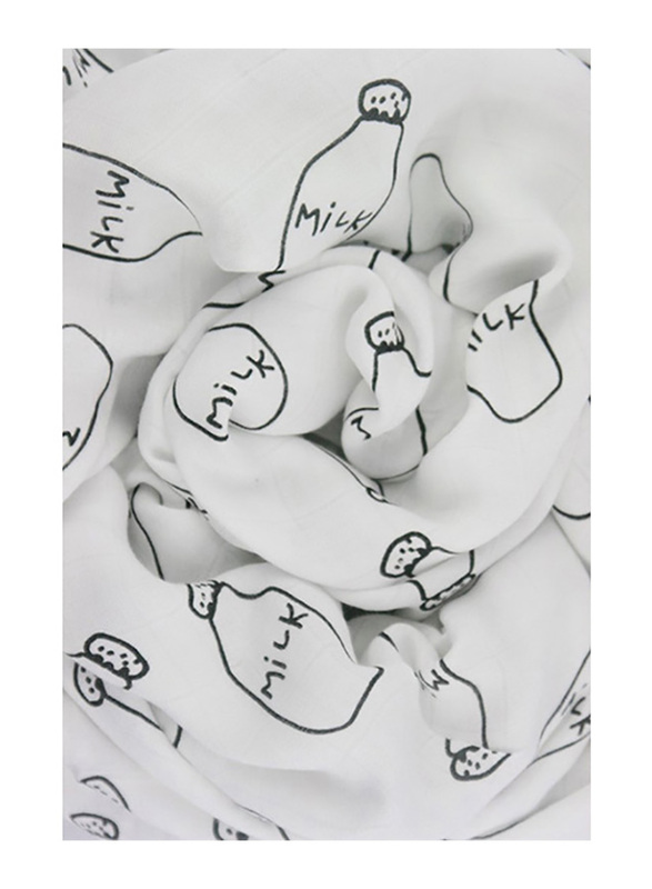 Eazy 2-Pieces Kids Cotton Muslin Swaddle and Bib Set, Newborn, Milk Bottle, XL, White