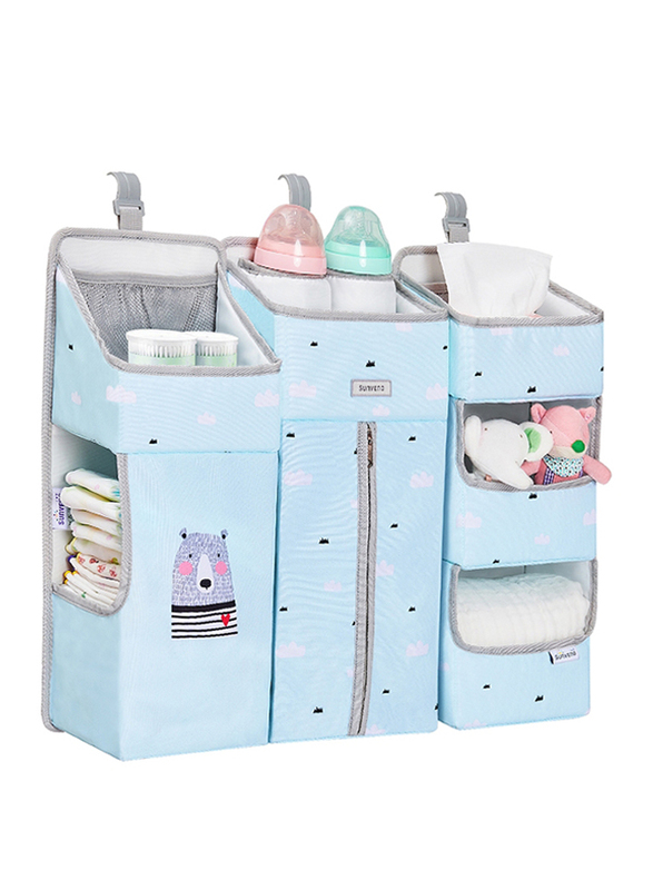 Sunveno Baby Bedside Portable Crib Organizer, Blue