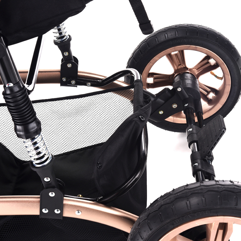 Teknum 3-in-1 Pram Stroller with Sunveno Black Diaper Bag and Hooks, Khaki