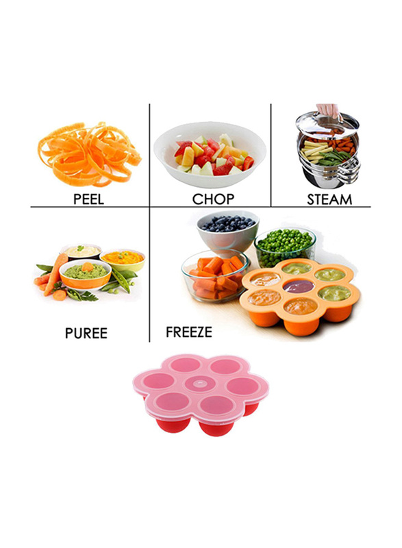 Eazy Kids Baby Food Silicone 7 Compartments Freezer Tray, Red