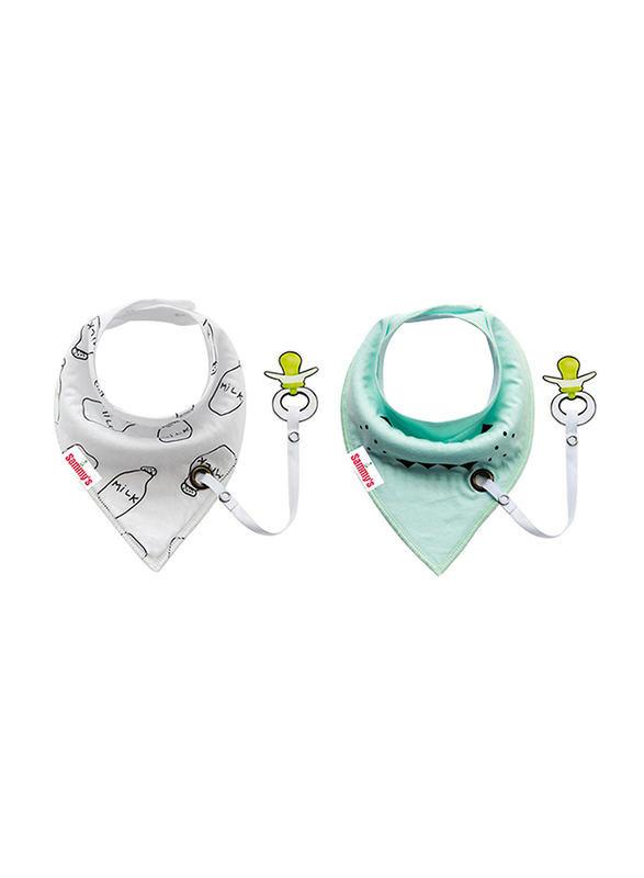 Eazy Kids 2-Pieces Organic Cotton Bandana Drool Bibs Set, White/Green
