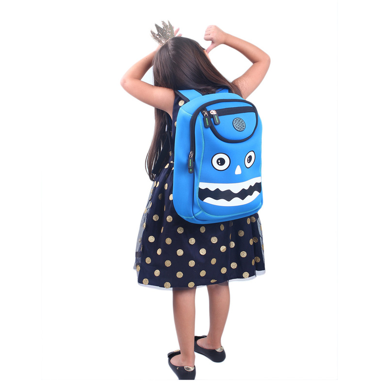 Nohoo WoW School Bag for Kids, Monster, Blue