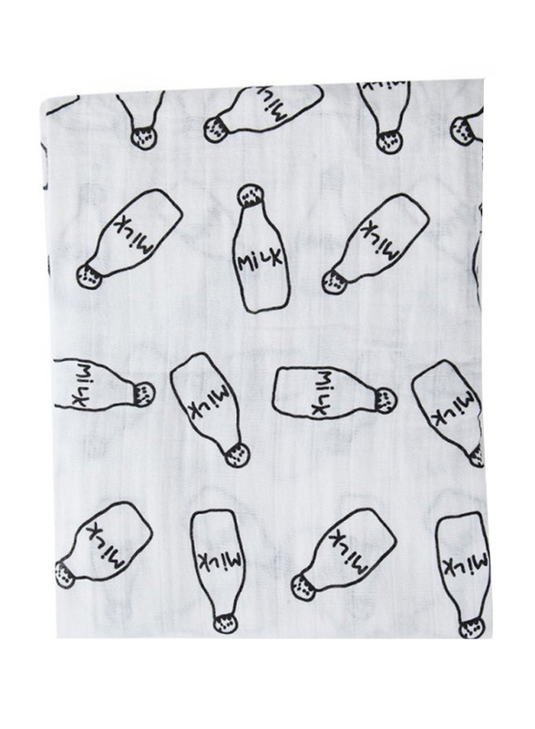 Eazy 2-Pieces Kids Cotton Muslin Swaddle and Bib Set, Newborn, Milk Bottle, XL, White