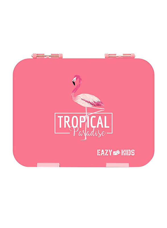 

Eazy Kids Tropical Flamingo Paradise Bento Lunch Box with 1 Sandwich Cutter & 10 Animal Shaped Fruit Pick, Pink