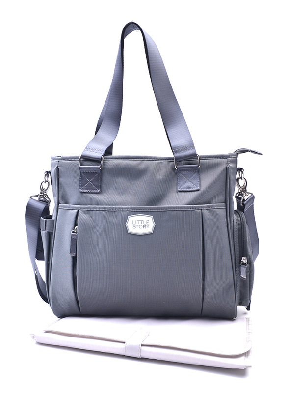 Little Story Mamma Nappy Bag with Changing Pad and Hook Set, Grey